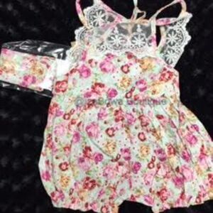 Mint Floral Lace Romper & Knot Headband Set  2403  3T   NWT Boutique